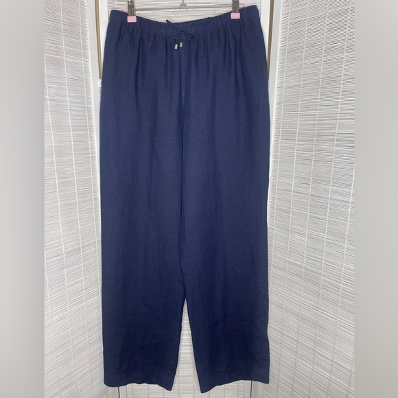 Escada Sport Navy Linen Pants Blue Size M Drawstring Pockets Somewhat Sheer - Picture 1 of 9